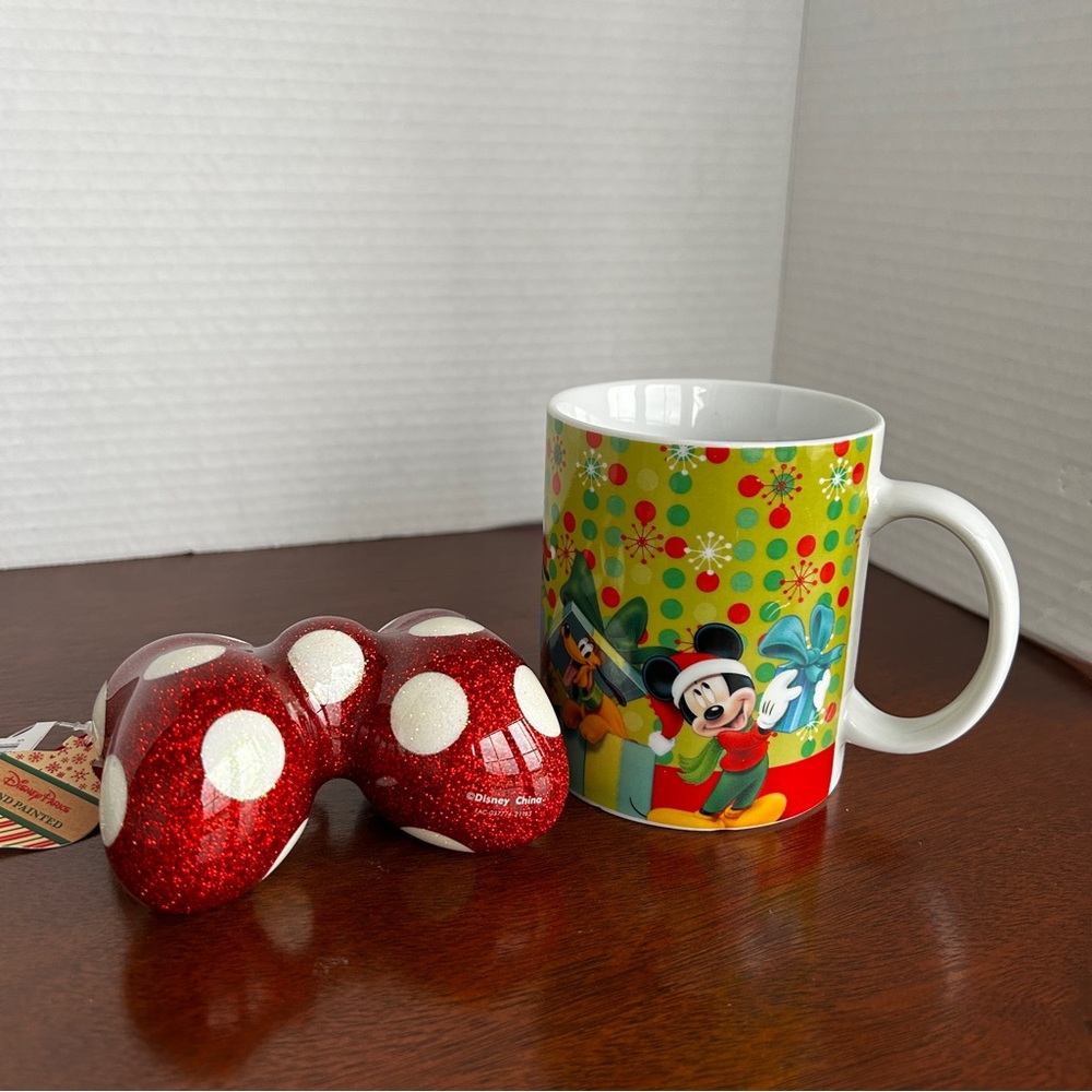 Mickey Mouse and Friends Mug & Minnie Mouse Sparkly Red Polka Dot Bow Ornament